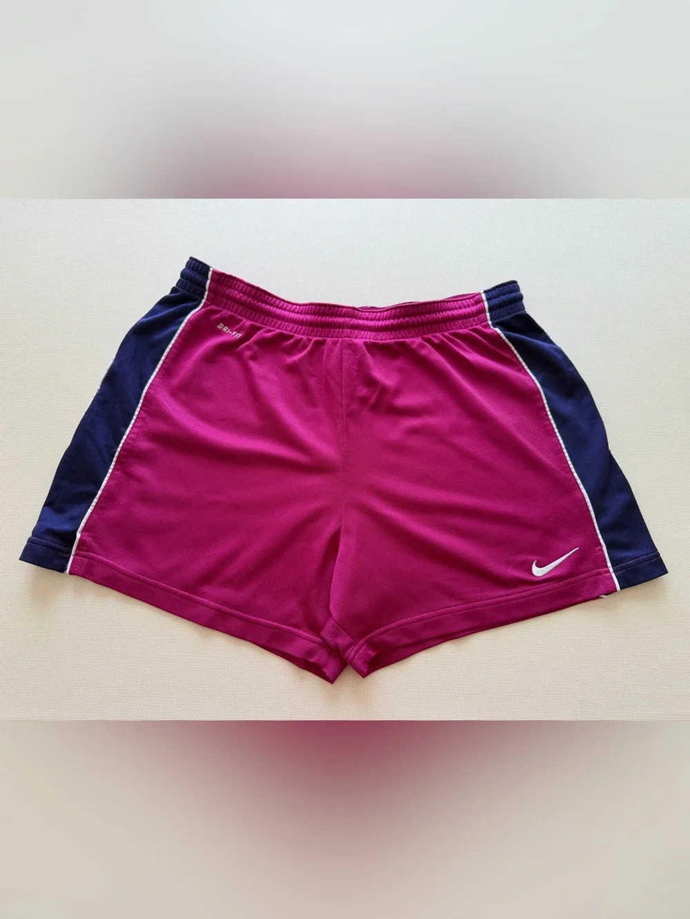 Nike Dri-Fit Women's Magenta Athletic Shorts with Navy Side Panels M